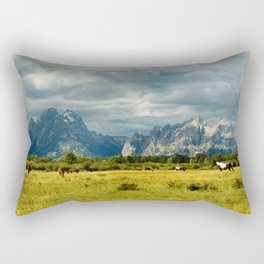 Horses and the Grand Teton Rectangular Pillow