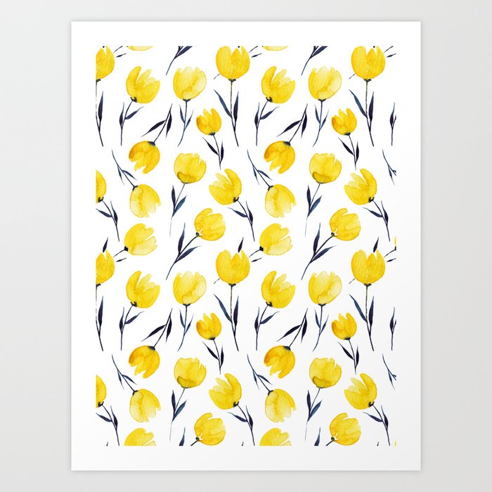 Yellow Tulips | Watercolour Pattern Art Print