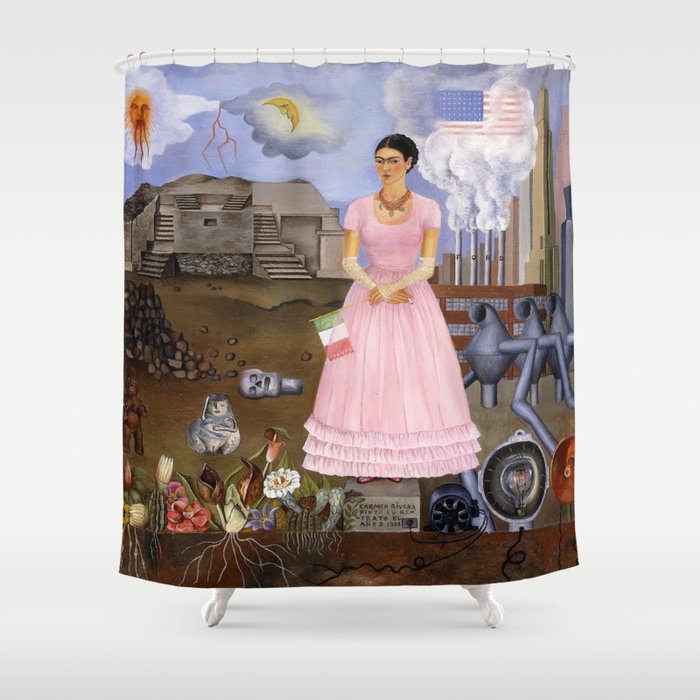 Frida Kahlo Self-portrait on the border line between Mexico and the United States, 1932 Shower Curtain