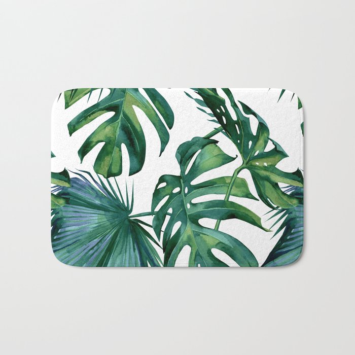 Classic Palm Leaves Tropical Jungle Green Bath Mat