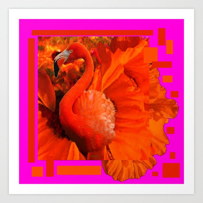ART DECO  Saffron Flamingo Orange  Fuchsia Fantasy Painting Art Print