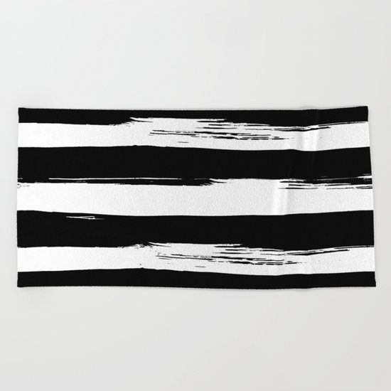 Paint Stripes Black and White Beach Towel