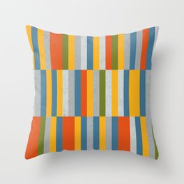 Orange, Green, Blue, Gray / Grey Stripes, Nautical Maritime Throw Pillow