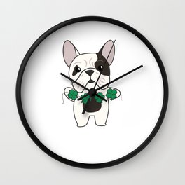 Bulldog Shamrocks Cute Animals For Luck Wall Clock