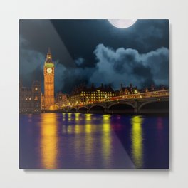 Great Britain Photography - London City Lit Up In The Night Metal Print