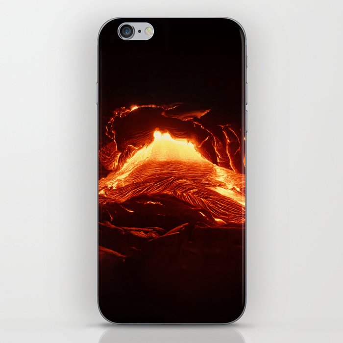 Details of an active lava flow, hot magma emerges from a crack in the earth iPhone Skin