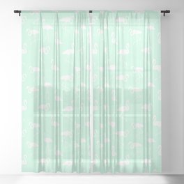 White flamingo silhouettes seamless pattern on mint green background Sheer Curtain