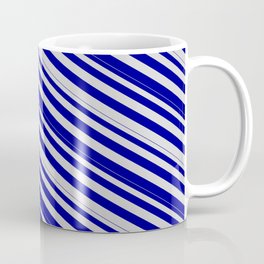 [ Thumbnail: Light Grey and Dark Blue Colored Lines Pattern Coffee Mug ]