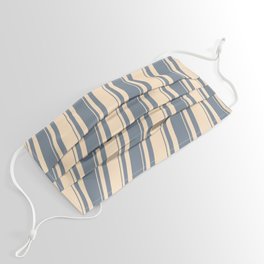 [ Thumbnail: Slate Gray and Bisque Colored Stripes Pattern Face Mask ]