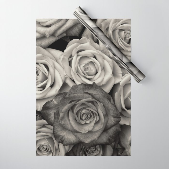 Black and White Rose Bouquet Wrapping Paper by Liviana