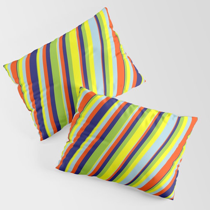 Eye-catching Green, Yellow, Light Blue, Red & Midnight Blue Colored Lines/Stripes Pattern Pillow Sham