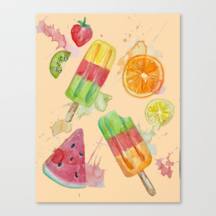 Summer Popsicle Splash- Orange Background Canvas Print