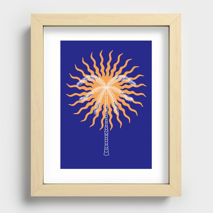BLUE Palm Tree Recessed Framed Print