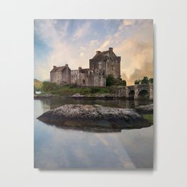 Eilean Donan Castle at sunrise Metal Print | Travel, Sun, England, Clouds, Water, Island, Mood, Eileandonan, Reflections, Photo 