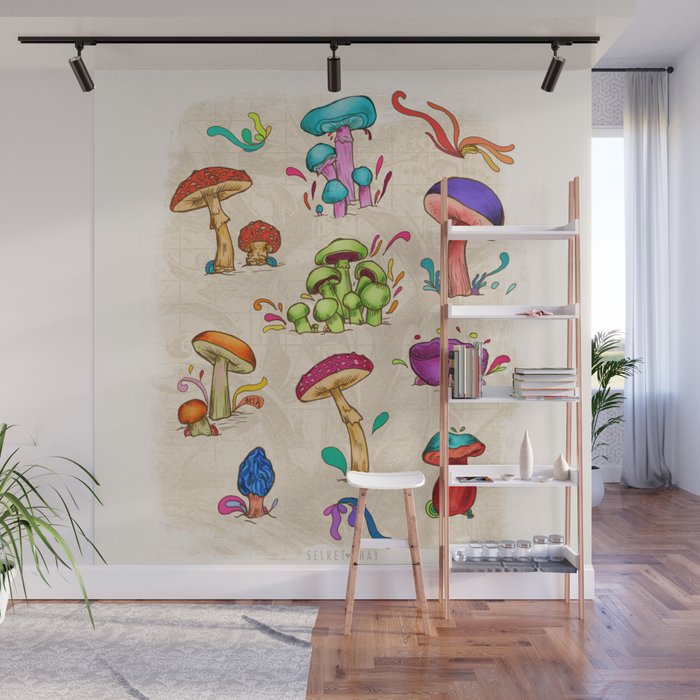 Mushrooms Wall Mural | Painting, Fungus, Fungi, Mycology, Mushroom, Shrooms, Mushrooms, Colorful, Trippy, Fun