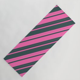 [ Thumbnail: Hot Pink and Dark Slate Gray Colored Lined Pattern Yoga Mat ]