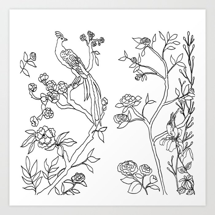 Color Your Own Chinoiserie Panels 4-5 Contour Lines - Casart Scenoiserie  Collection Art Print