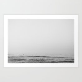 Surfers - Black and White Ocean Photography Huntington Beach California Art Print