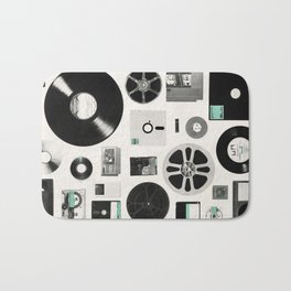 Data Bath Mat | Vintage, Curated, Black and White, 45Rpm, Graphic Design, Analog, Mixed Media, Tape, Record, Photo 