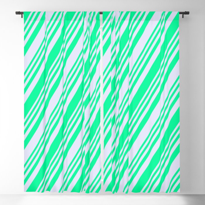Green & Lavender Colored Striped Pattern Blackout Curtain