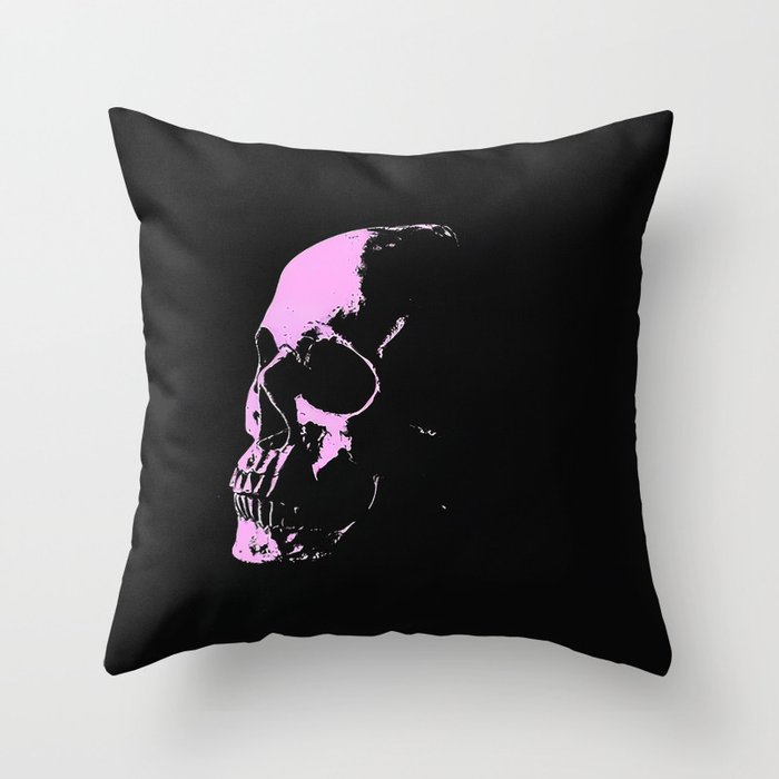 Pink skull on black Throw Pillow