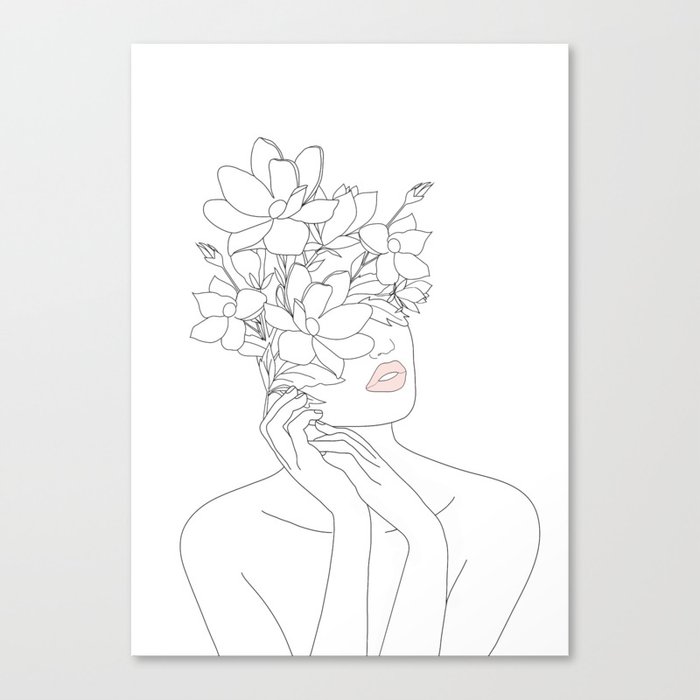 Minimal Line Art Woman With Magnolia Canvas Print By Nadja1 Society6