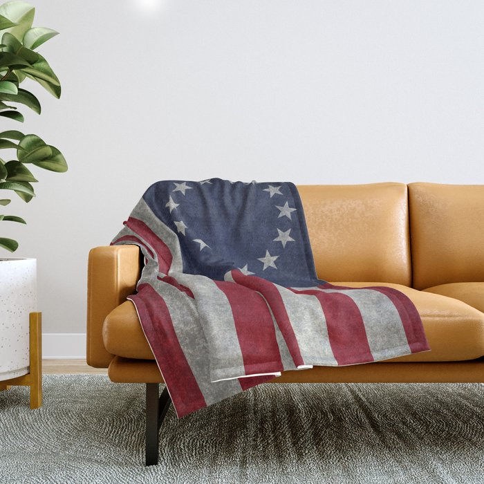 USA Betsy Ross flag Grungy Style Throw Blanket by Sterling
