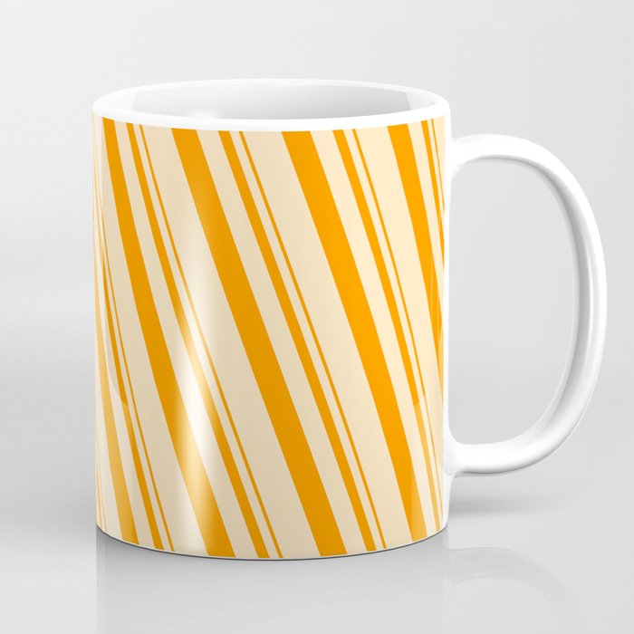 Dark Orange & Beige Colored Lined/Striped Pattern Coffee Mug