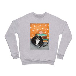 Tuxedo Cat Tea and Books Crewneck Sweatshirt