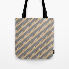 [ Thumbnail: Tan and Grey Colored Pattern of Stripes Tote Bag ]