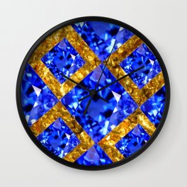 ASYMMETRIC ROYAL BLUE SAPPHIRE GEMSTONES ART ON GOLD Wall Clock | Modernart, Blueart, Bluesapphires, Royalblue, Blue, Sapphies, Ink, Bluedecor, Sapphiregems, Acrylic 