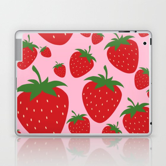 Fruit Market Print Strawberry Print Pink Fruit Art Food Art Retro Wall Art Abstract Decor Modern Laptop & iPad Skin