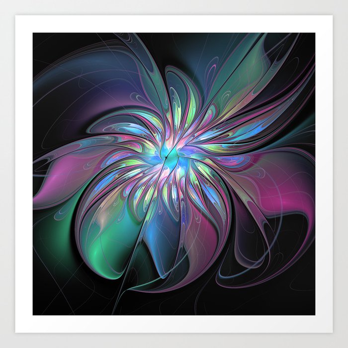 Abstract Fantasy, Colorful Fractals Art Flower Art Print