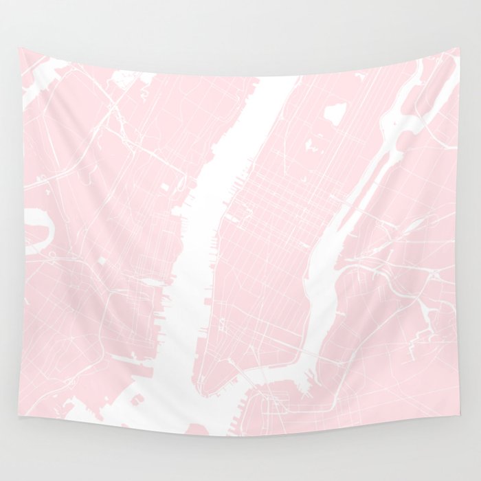 New York City Pink on White Street Map Wall Tapestry