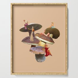 Pin-Up Girls On Mushrooms Beige Serving Tray