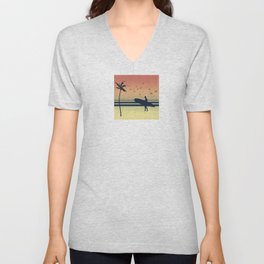 Vintage Surfer Sunset V Neck T Shirt