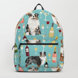 Australian Shepherd blue and red merle wine cocktails yappy hour pattern dog breed Backpack