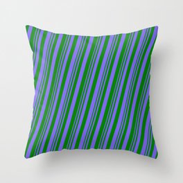 [ Thumbnail: Medium Slate Blue & Green Colored Lines Pattern Throw Pillow ]