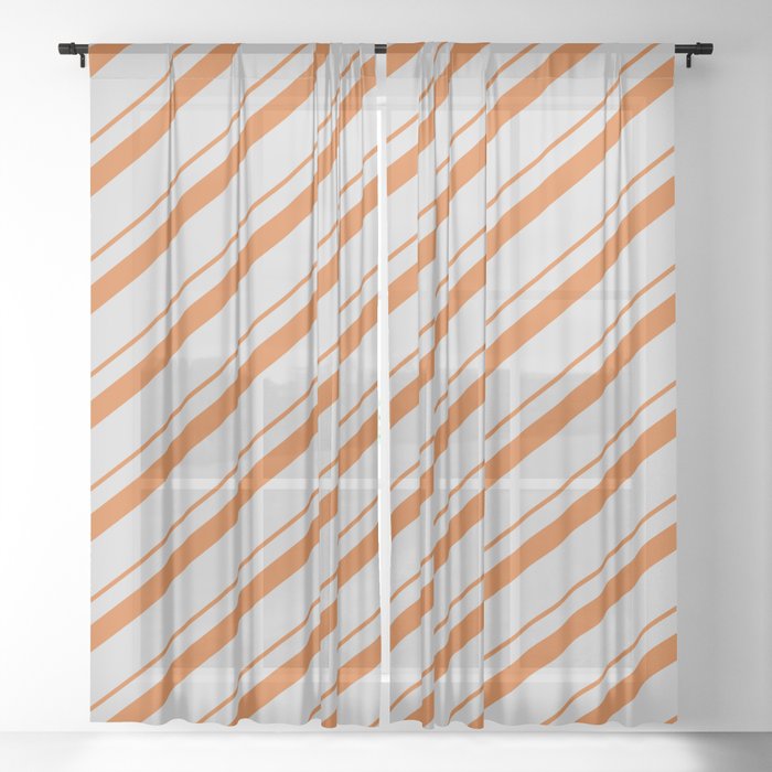 Chocolate & Light Grey Colored Striped Pattern Sheer Curtain