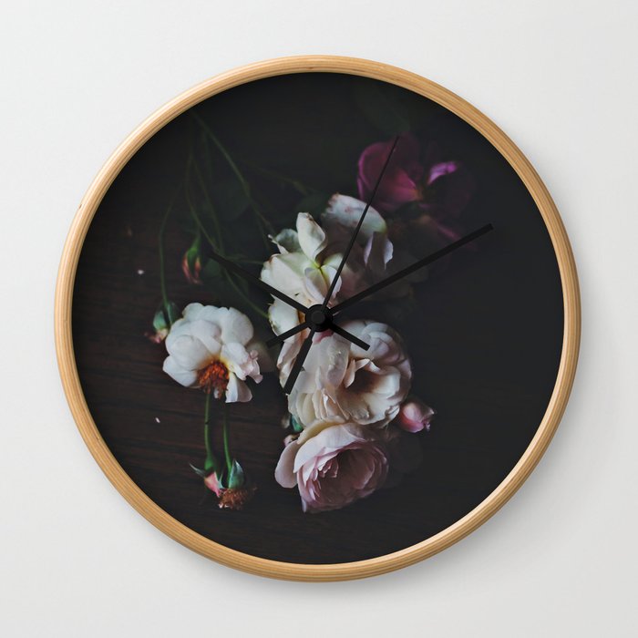 English Roses Still Life - Dark Number Two Wall Clock