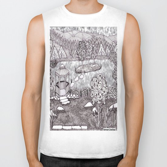Zentangle Vermont Mountain Pond Biker Tank