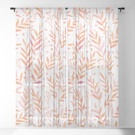 Watercolor branches - pastel orange and pink Sheer Curtain