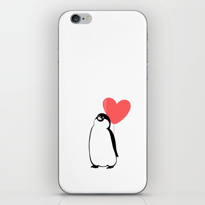 cute penguin chick handling the pink heart shaped balloon iPhone Skin