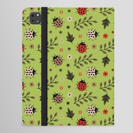 Ladybug and Floral Seamless Pattern on Light Green Background iPad Folio Case