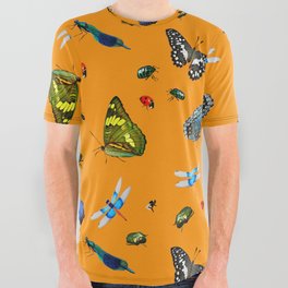 Butterflies,ladybugs,insects pattern,new.Yellow background   All Over Graphic Tee