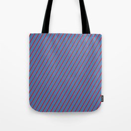 [ Thumbnail: Red and Blue Colored Lines/Stripes Pattern Tote Bag ]
