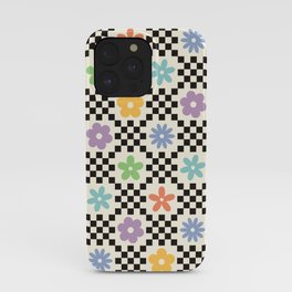 Retro Colorful Flower Double Checker iPhone Case