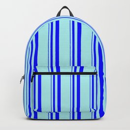 [ Thumbnail: Blue and Turquoise Colored Lines Pattern Backpack ]