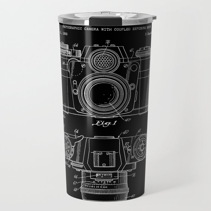 Vintage Camera Patent Black Blueprint Travel Mug