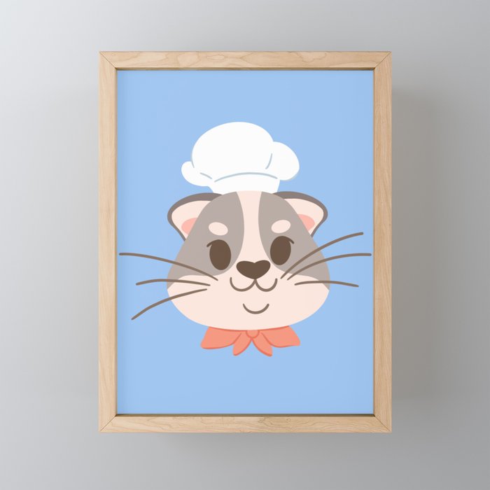 Cut Chef Cat Red Framed Mini Art Print
